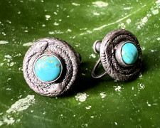 Vintage SOUTHWESTERN COILED SNAKE SCREWBACK EARRINGS Fred Harvey era 1/2