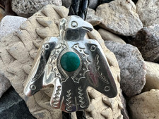 Vintage SOUTHWESTERN FRED HARVEY ERA bolo snake eye turquoise thunderbird 17.5