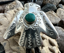 Vintage SOUTHWESTERN FRED HARVEY ERA bolo snake eye turquoise thunderbird 17.5"