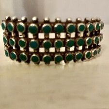 Vintage Turquoise Cuff Bracelet Fred Harvey Era Zuni Triple Row Snake Eyes 40g - Additional view 1