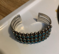 Vintage Turquoise Cuff Bracelet Fred Harvey Era Zuni Triple Row Snake Eyes 40g - Additional view 4