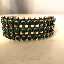 Vintage Turquoise Cuff Bracelet Fred Harvey Era Zuni Triple Row Snake Eyes 40g - Additional view 5