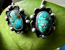 Vintage FRED HARVEY ERA HIGH GRADE TURQUOISE screwback earrings sterling READ - Additional view 2