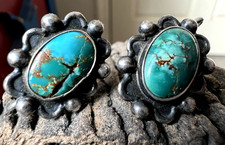Vintage FRED HARVEY ERA HIGH GRADE TURQUOISE screwback earrings sterling READ