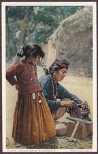 Navajo Indian Silversmith - Fred Harvey Phostint Color Postcard (NM!)