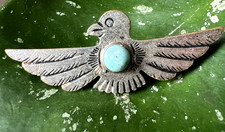 Vintage Fred Harvey era tourist eagle pin / brooch with turquoise Southwestern - Additional view 1
