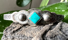Old Pawn Vintage FRED HARVEY ERA TURQUOISE CUFF CHILD BRACELET sterling 4.75"