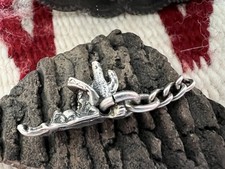 Vintage green turquoise STERLING SILVER NAPPING COWBOY CHARM .925 Fred Harvey 3g - Additional view 4