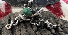 Vintage green turquoise STERLING SILVER NAPPING COWBOY CHARM .925 Fred Harvey 3g
