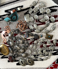 Vintage 18-PIECE lot jewelry tourist concho belts cuffs some Fred Harvey era