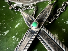 Vintage FRED HARVEY ERA SNAKE EYE TURQUOISE sterling abstract tipi tie bar clip - Additional view 2