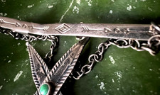 Vintage FRED HARVEY ERA SNAKE EYE TURQUOISE sterling abstract tipi tie bar clip - Additional view 3
