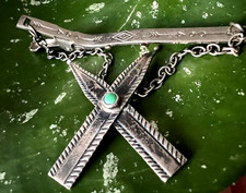 Vintage FRED HARVEY ERA SNAKE EYE TURQUOISE sterling abstract tipi tie bar clip