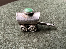Vintage turquoise STERLING SILVER CONESTOGA WAGON CHARM .925 Fred Harvey era