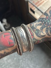 Vtg NAVAJO Fred Harvey Ingot Stamped Twist Sterling Silver Cuff Bracelet 89.7g