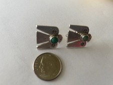 Vintage Navajo Green Turquoise & Sterling Thunderbird Earrings Fred Harvey Era - Additional view 5