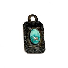 Vtg Fred Harvey Era NAVAJO TURQUOISE DOG TAG PENDANT Sterling Silver Stamped - Additional view 1