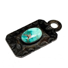 Vtg Fred Harvey Era NAVAJO TURQUOISE DOG TAG PENDANT Sterling Silver Stamped