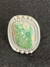 Vintage Navajo Fred Harvey Era Rectangular Green Turquoise Sterling Ring Sz 7.5 - Additional view 1
