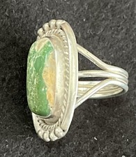 Vintage Navajo Fred Harvey Era Rectangular Green Turquoise Sterling Ring Sz 7.5 - Additional view 2