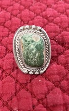 Vintage Navajo Fred Harvey Era Rectangular Green Turquoise Sterling Ring Sz 7.5 - Additional view 5