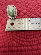 Vintage Navajo Fred Harvey Era Rectangular Green Turquoise Sterling Ring Sz 7.5 - Additional view 9