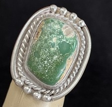 Vintage Navajo Fred Harvey Era Rectangular Green Turquoise Sterling Ring Sz 7.5