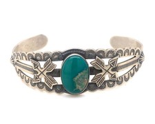 Vintage Fred Harvey Era Sterling Crossed Arrow Turquoise Bracelet - Additional view 1