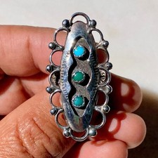 FRED HARVEY ERA SHADOW BOX TURQUOISE STOPLIGHT STAMPED STERLING SILVER RING 6.75 - Additional view 1