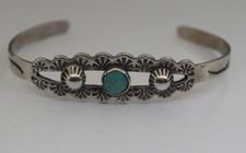FRED HARVEY ERA TURQUOISE STERLING SILVER CUFF BRACELET MARKED