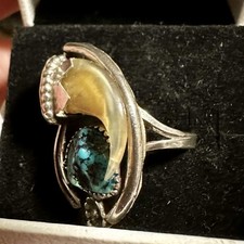 Vintage SS Diné Navajo Fred Harvey Era/Old Pawn Tourquoise Claw Ring - Additional view 2