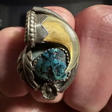 Vintage SS Diné Navajo Fred Harvey Era/Old Pawn Tourquoise Claw Ring - Additional view 4