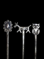 RARE VINTAGE NAVAJO FRED HARVEY ERA HOR D'OEUVRE STERLING SILVER SKEWER SET OF 6 - Additional view 2