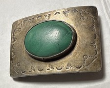 Vintage Southwestern Fred Harvey Style Silver Belt Buckle w/Green Stone 78.9 gms - Additional view 2