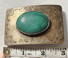 Vintage Southwestern Fred Harvey Style Silver Belt Buckle w/Green Stone 78.9 gms - Additional view 3