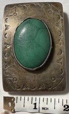 Vintage Southwestern Fred Harvey Style Silver Belt Buckle w/Green Stone 78.9 gms - Additional view 4