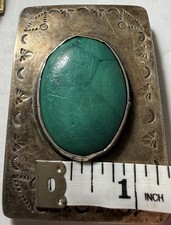 Vintage Southwestern Fred Harvey Style Silver Belt Buckle w/Green Stone 78.9 gms - Additional view 5
