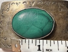 Vintage Southwestern Fred Harvey Style Silver Belt Buckle w/Green Stone 78.9 gms - Additional view 6