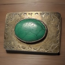 Vintage Southwestern Fred Harvey Style Silver Belt Buckle w/Green Stone 78.9 gms