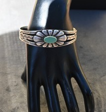 Vintage Navajo Fred Harvey Turquoise & Sterling Cuff 27 grams 7 1/8