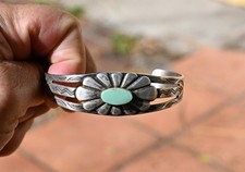 Vintage Navajo Fred Harvey Turquoise & Sterling Cuff 27 grams 7 1/8