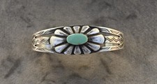 Vintage Navajo Fred Harvey Turquoise & Sterling Cuff 27 grams 7 1/8