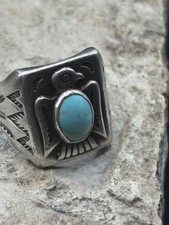 VTG Bell Trading Post Sterling Turquoise Thunderbird Ring - Fred Harvey Era 9.5 - Additional view 21