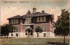 Hand Colored Fred Harvey Postcard High School in Monett, Missouri