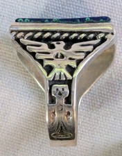 Vtg  MALACHITE AZURITE Fred Harvey SILVER Thunderbird Kachina RING UNISEX  - Additional view 4