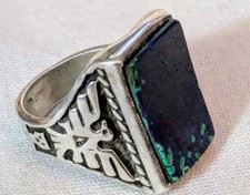Vtg MALACHITE AZURITE Fred Harvey SILVER Thunderbird Kachina RING UNISEX