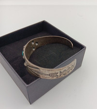 Fred Harvey Era Navajo Sterling Silver Turquoise Arrows Stamped Cuff Bracelet - Additional view 4