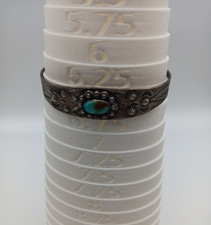 Fred Harvey Era Navajo Sterling Silver Turquoise Arrows Stamped Cuff Bracelet - Additional view 6