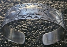 Antique Fred Harvey era Native American-style Silver Cuff Stamped Coin Bracelet - Additional view 2