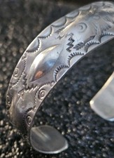 Antique Fred Harvey era Native American-style Silver Cuff Stamped Coin Bracelet - Additional view 3